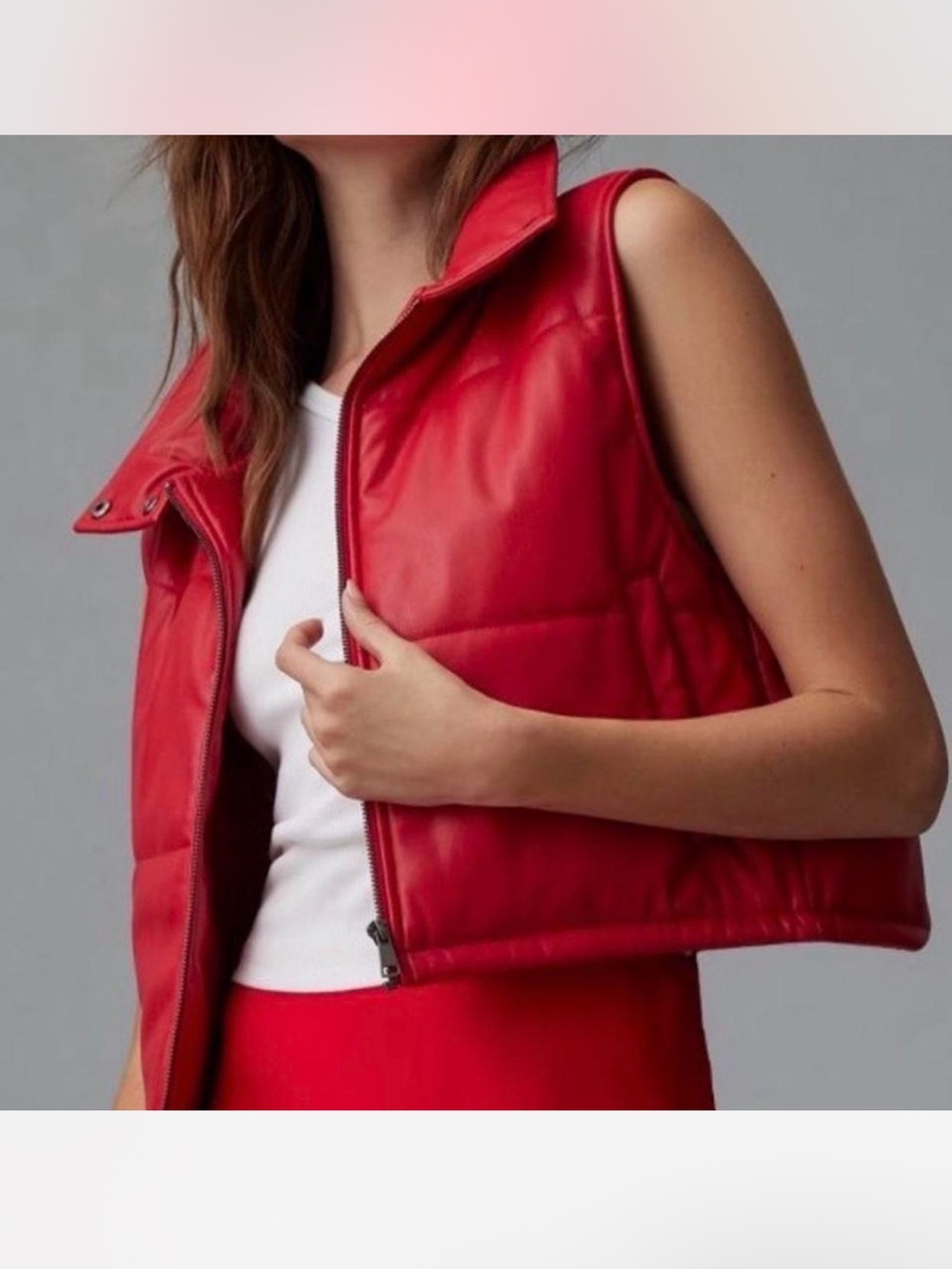 Anthropologie Red Faux Leather Cropped Sleeveless Puffer Vest Size M